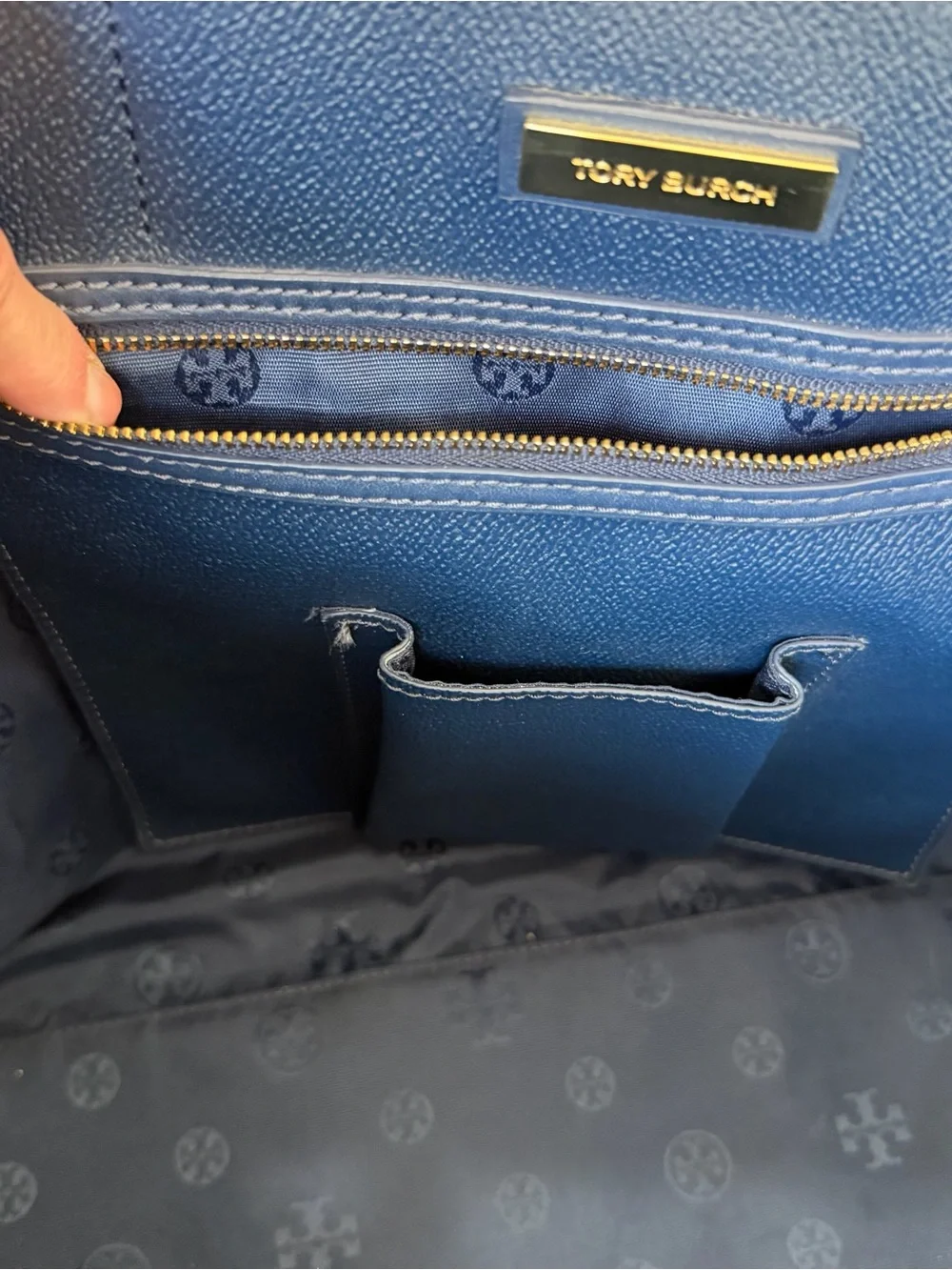 Tory Burch Pebbled Leather Shoulder Tote Shopper Bag Purse in Blue